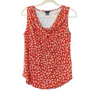 Ann Taylor Womens Blouse Red White Scoop Cowl Neck Sleeveless Stretch Small